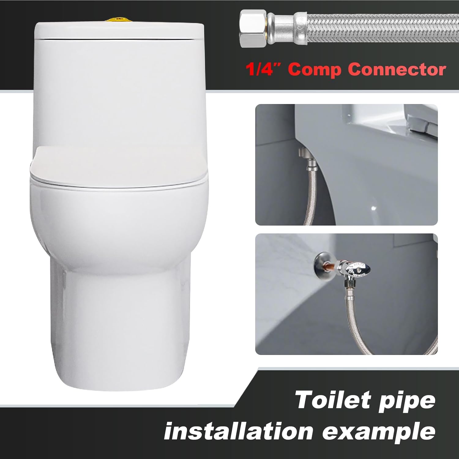 Toilet hose,16Inch 6PACK Toilet Water Supply Line,Braided Stainless Steel ⅞" Ballcock by ⅜ " Compression