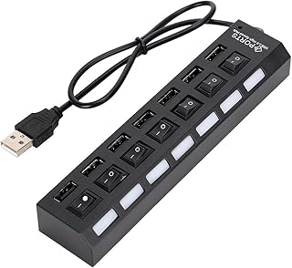 7 Port Hub USB Docking Station with 7 Independent Power Switches, High Speed 480mbps Transmission Rate, Black Color, Overload Current Protection (7 Black)