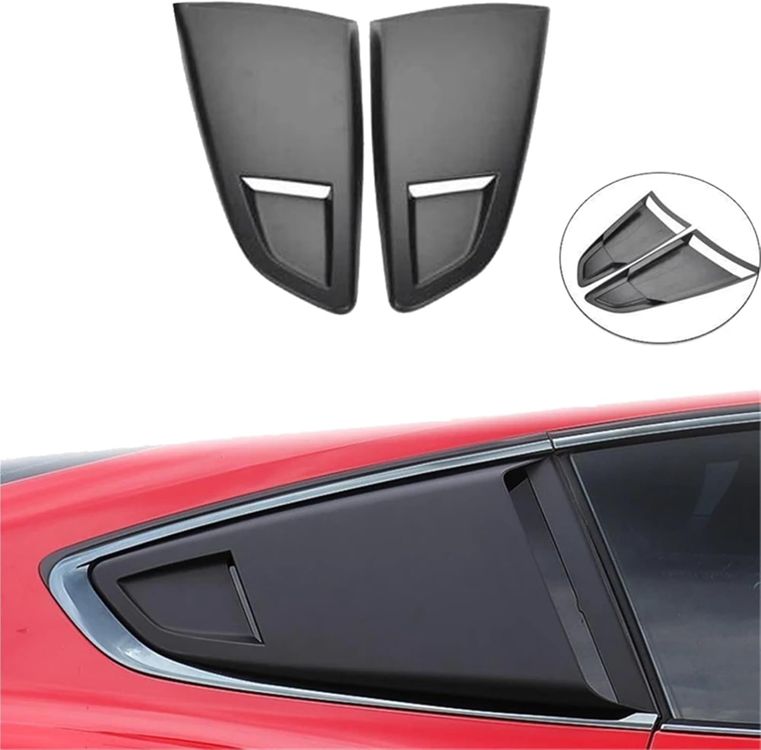 Matte Black 1/4 Rear Side Vent Quarter Window Louver Shutter Cover Trim Replacement Accessories Compatible with Ford Mustang 2015-2022