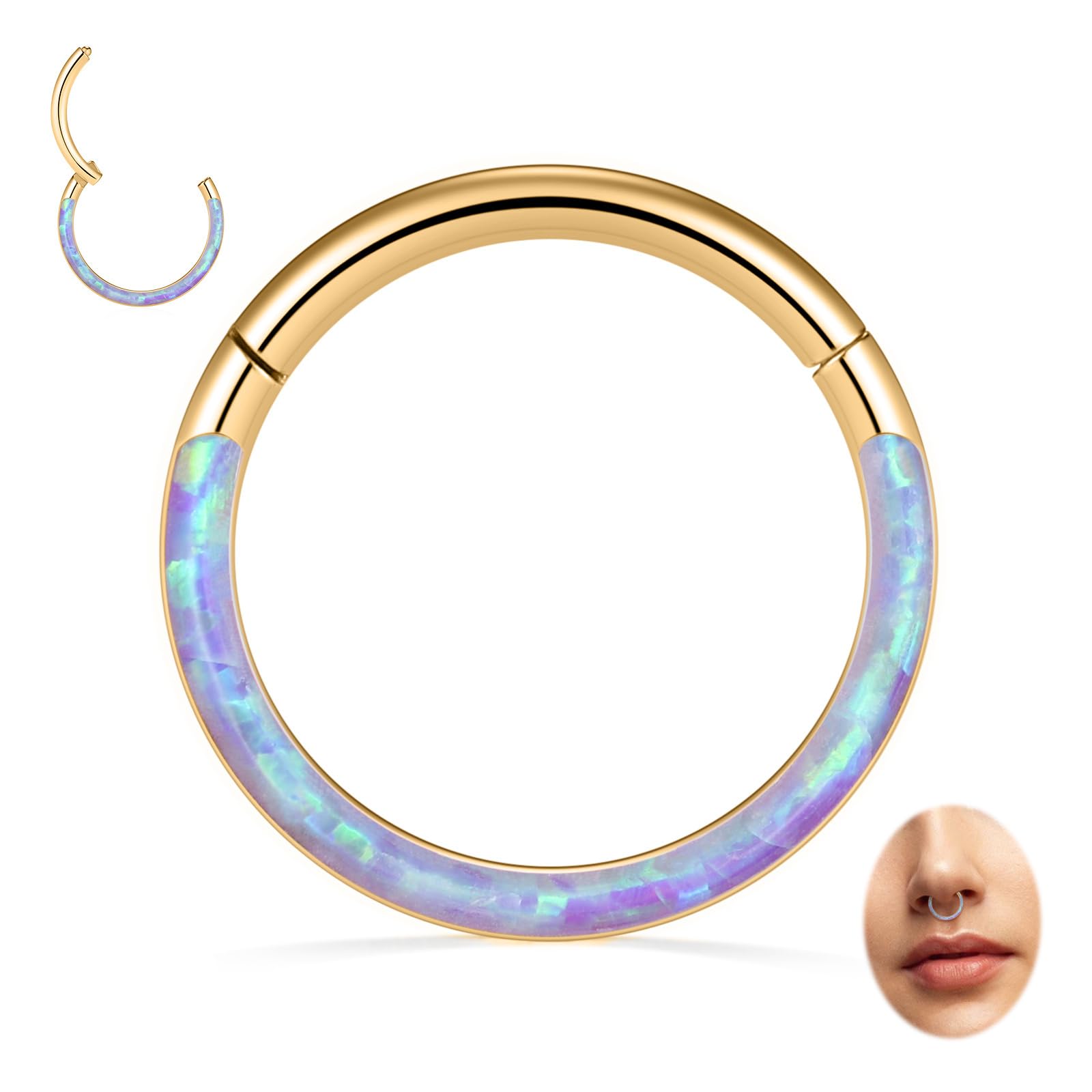 PEAKLINK 16G 18G 316L Stainless Steel CZ/OPAL Septum Piercing Septum Clicker Ring Hinged Nose Ring Daith Earrings Conch Piercing Jewelry Helix