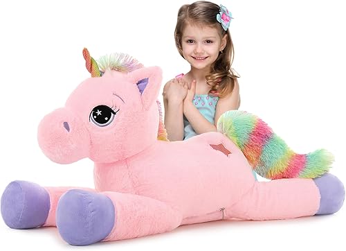 Juguetes de unicornio gigante de 32 pulgadas, lindos animales de peluche de unicornio rosa arcoíris, decoraciones de cumpleaños de unicornio para