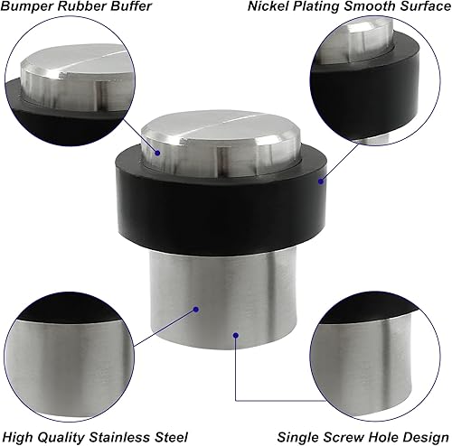 Miniatura 9 de Zorveiio Tope de puerta cilíndrico de acero inoxidable, tope de puerta de níquel cepillado de 1.8 pulgadas con junta de goma, topes de puerta