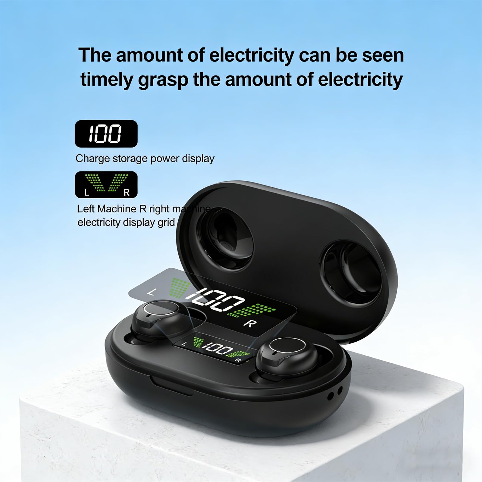 Dispositivo audio ricaricabile per anziani e adulti, dispositivo audio digitale con auricolari in-ear leggeri da 3,2 g, accensione anti ululo, comandi touch e custodia di ricarica LED (nero)
