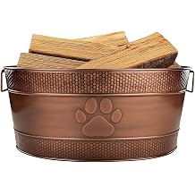BREKX 25-Quart Tub for Firewood Storage Rack Log Holder - Heavy-Duty Portable Galvanized Tub with Handles for Indoor/Outdoor Bronze Paw