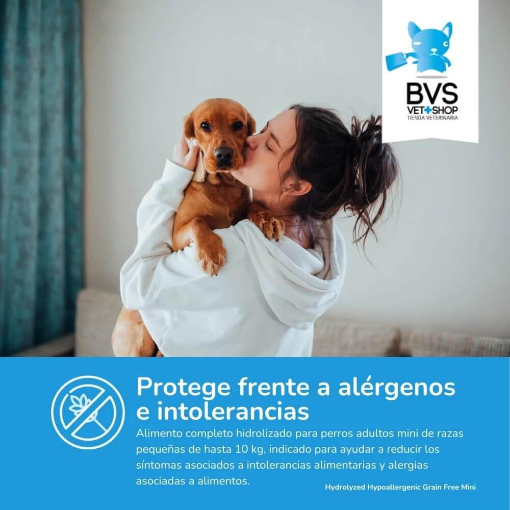BVS Vet Shop | Diet Mini Razas Pequeñas Hydrolyzed Hypoallergenic Grain Free para Perros | para síntomas de intolerancias y alergias asociadas a Alimentos | Razas Pequeñas | 9 kg