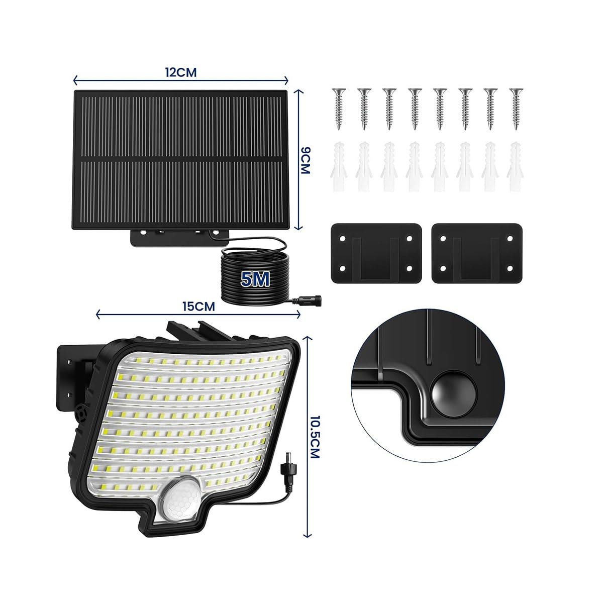 Lumisky Brightly LED-Solarspots, leistungsstark, Weiß, mit Bewegungsmelder, schwenkbar und Solarpanel, ideal für Garten, Terrasse und Außenbereich, 2 Stück
