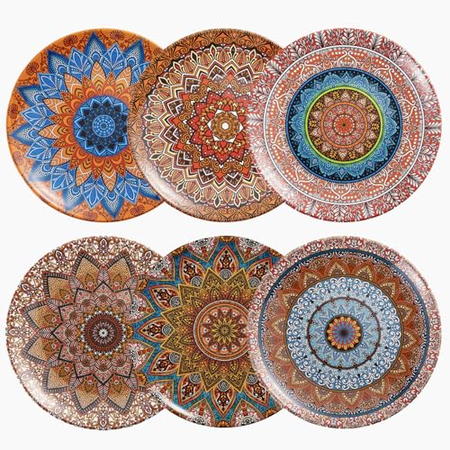 UNK U Melamine Dinner Plates Set of 6, 10.5 Inch Bohemian Plates in 6 Vibrant Colors, Unbreakable Dinner Plates for Kitchen, Weddings, Birthdays, Entertaining, Dishwasher Safe UNK U Melamine Dinner Plates Set of 6, 10.5 Inch Bohemian Plates in 6 Vibrant Colors, Unbreakable Dinner Plates for Kitchen, Weddings, Birthdays, Entertaining, Dishwasher Safe