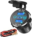 Meikuler 12V / 24V Built-in Socket Cigarette Lighter Charger, QC3.0 Type C Charger, with LED Voltmeter Display for Auto Boot Marine MacBook etc (PD & QC & Button)
