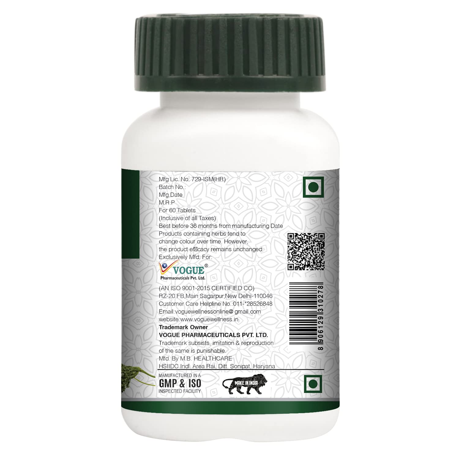 Vogue Wellness Pure Herbal Karela Tablets (60 tablets) (Pack of 1) - Image 3 thumbnail
