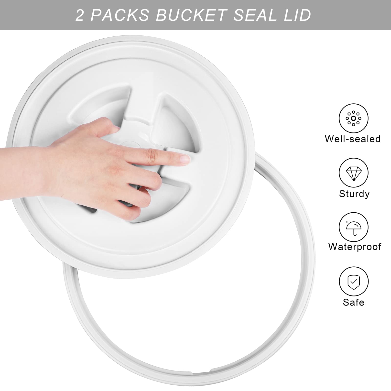 Aodaer 4 coperchi con guarnizione gamma, 5 galloni, coperchio per alimenti, coperchio riutilizzabile in plastica, coperchio per contenitori per alimenti (bianco)