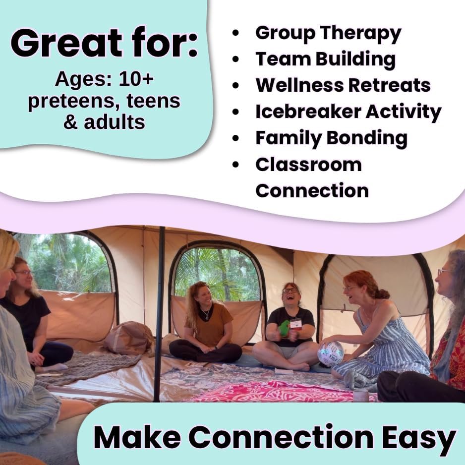 Therapeutic Conversation Ball, 30 Questions for Group Activities, Therapy Sessions, Family Discussions, Iridescent Soccer Ball Design