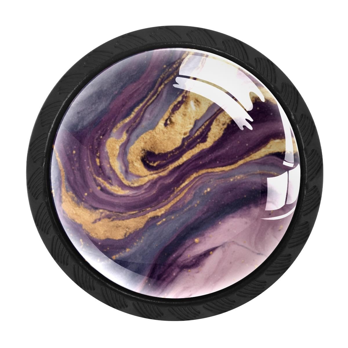 HEOEH 4 PCS Cabinet Knobs, Gold Purple Marble Drawer Knobs Dresser Handles
