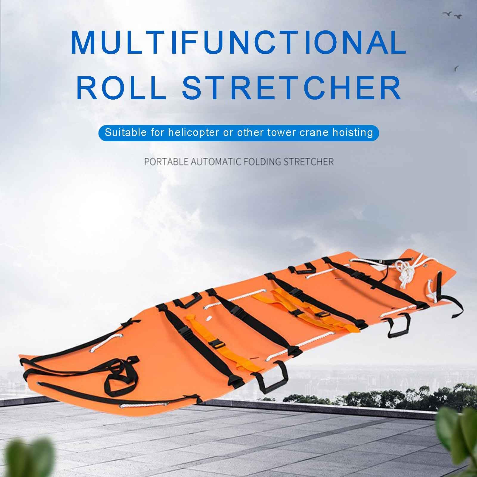 Multifunktionale tragbare Trage - faltbares Spineboard, geeignet für Höhenlagen und den Einsatz am Boden, Notfallsituationen an Unfallstellen, Tragfähigkeit 160 kg, leuchtende Farben.