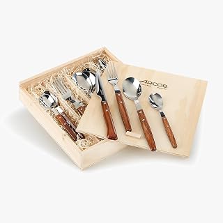 Arcos Cubertería 16 Piezas Marrón – Set de Cubiertos en Acero Inoxidable con Mango de Madera, Apto Lavavajillas, Estilo Vintage, Ideal para Uso Diario. Edición Especial Gregorio Arcos