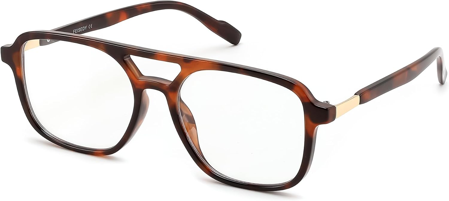 FEISEDY Vintage Square Blue Light Blocking Glasses Women Men 70s Flat Aviator Glasses Computer Anti Glare B0062