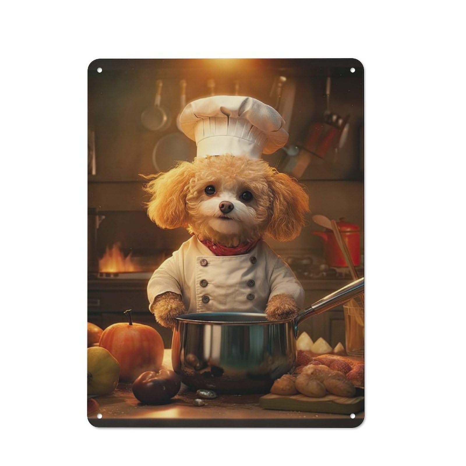 Junmoney Toy Poodle Chef Metal Wall Plaque, Easy To Hang Plaque For Home Cafe, Breakfast Area Or Pantry Wall, 40X30cm