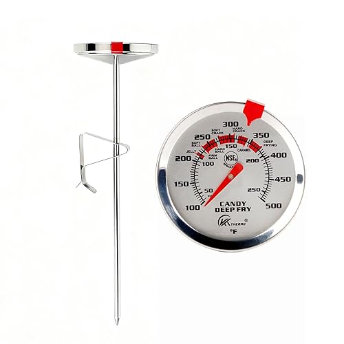 KT THERMO Termómetro para freír con termómetro de marcado de lectura instantánea, sonda de acero inoxidable de 8 pulgadas, 100-500 F, para jarabe,