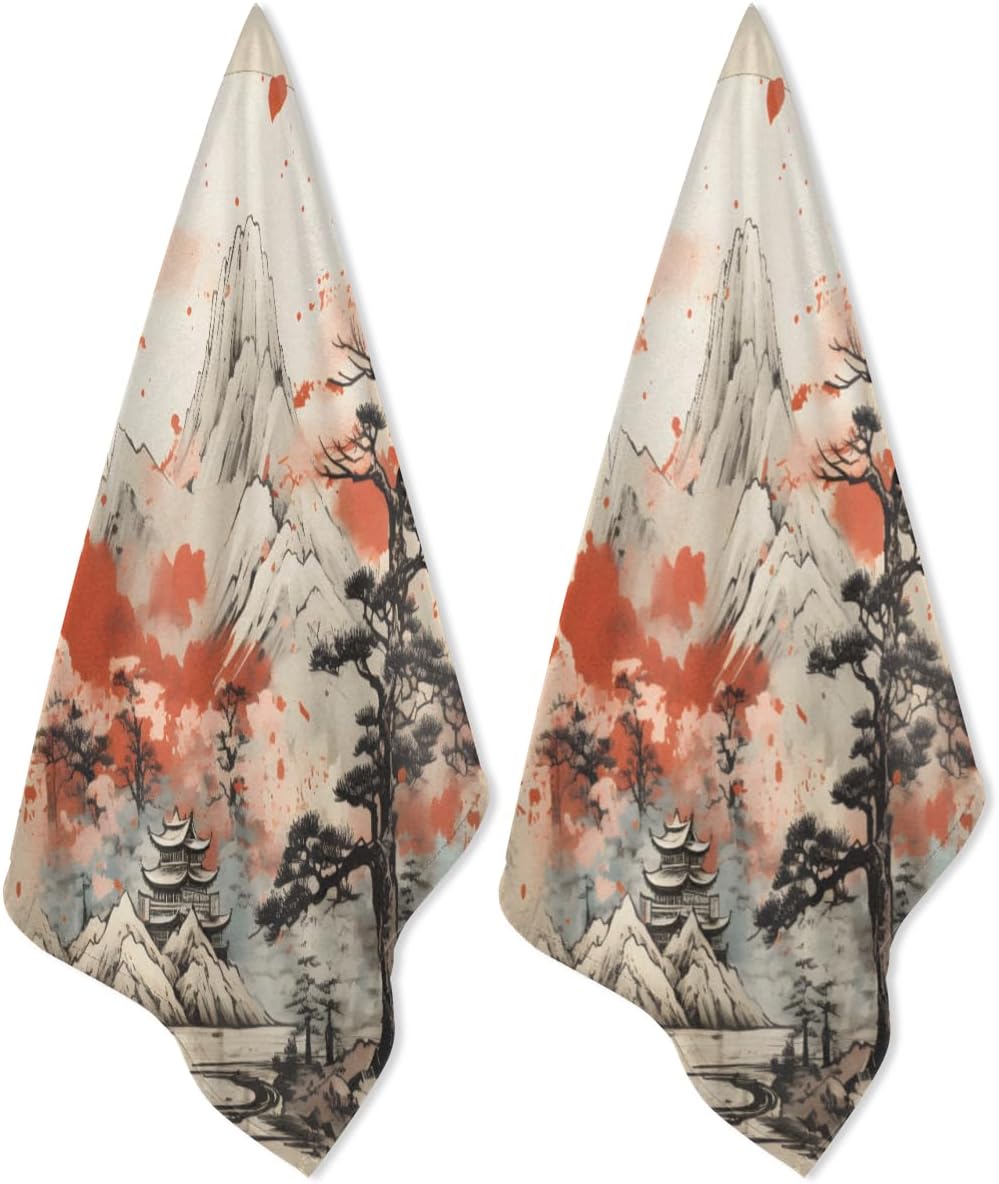 Kitchen Towels Asian Japanese Chinese Style Kitchen Dish Towel Set of 2 Absorbent Hand Towels for Cooking Bathroom Decor Housewarming Gift - Image 3