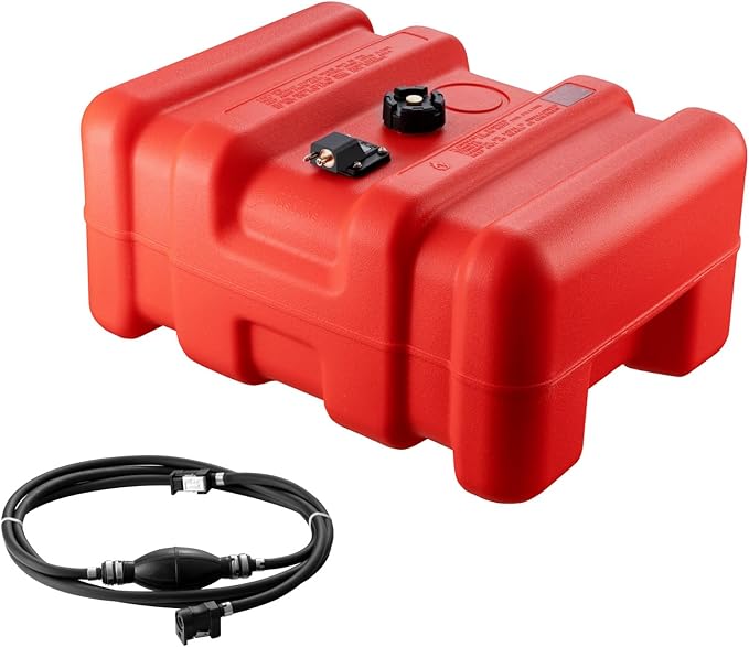 VEVOR Portable Fuel Tank, 12 Gallon/55L, Plastic Outboard Marine Tank with Hose, Easy to Carry for Yacht, Fishing, Deck Boats, Red