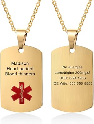 LanM Medical ID Necklace - Stainless Steel Engraved Tag for Men & Women Emergency Alert Jewelry