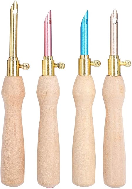 Fydun Sewing Embroidery Punch Needle, Portable Punch Needle Knitting Embroidery Pen Wooden Handle with Threader for DIY Craft Stitching Applique Embellishment (4pcs)