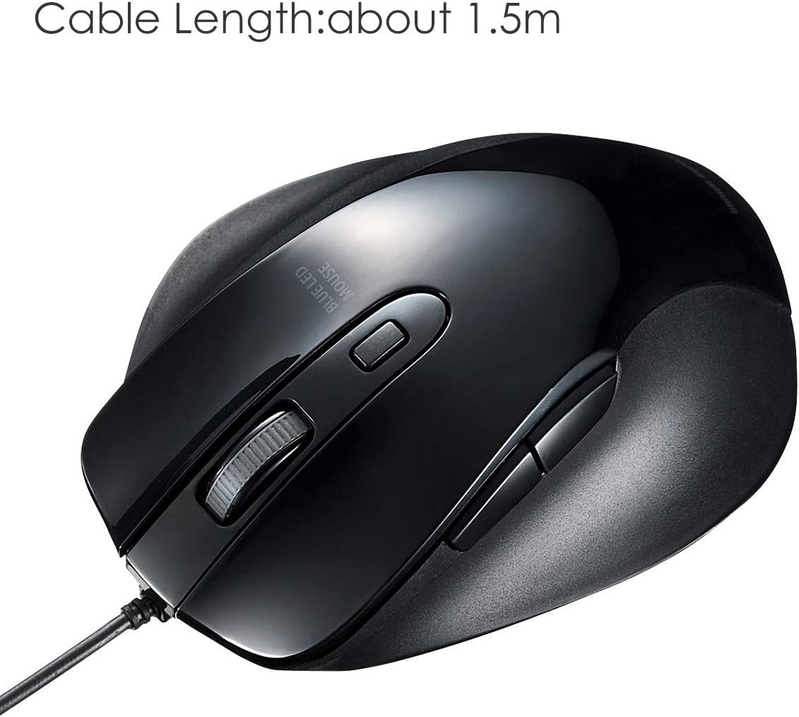 SANWA (Japan Brand) Wired Vertical Ergonomic Mouse, Silent Blue LED Optical Computer Mice, (1000/1600/2400/3200 DPI, 6 Buttons) Compatible with MacBook, Laptop, Windows Android Mac OS