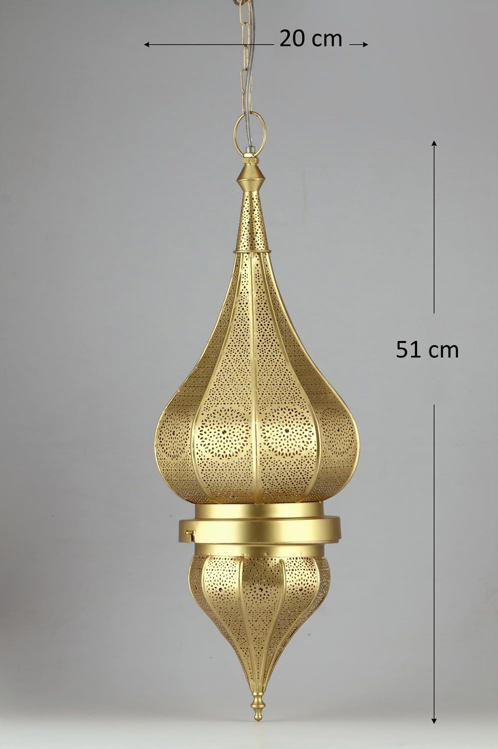 Orientalische Hängeleuchte Fayna handgemacht aus Metall in Gold 55 cm