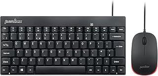 Perixx PERIDUO-212 Wired Mini Keyboard and Mouse Combo with 12 Multimedia Keys, Black, UK Layout