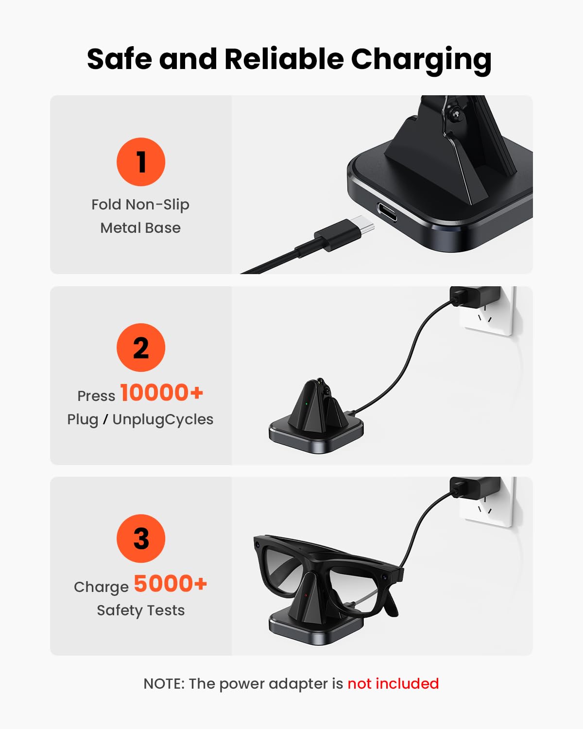 GEEKERA Tragbarer Ladeständer für Ray-Ban Meta Smart Glasses (Gen 1 & 2) – Wayfarer & Skyler, RayBan Meta Zubehör, Schwarz
