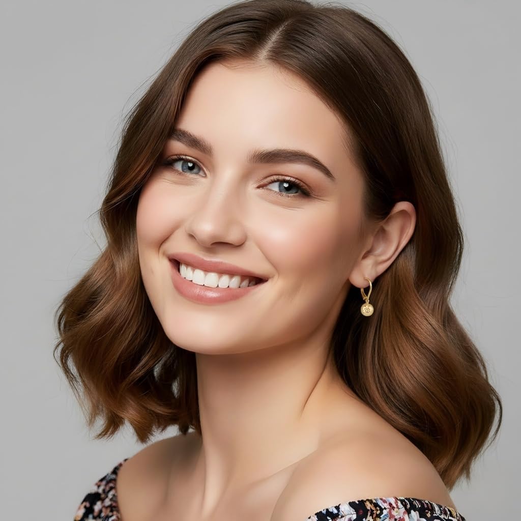 Gold Earrings for Women 14K Gold Hoop Earrings for Women Leverback Ball Dangle Drop Earring for Womens Chic Bold Sphere Dainty Womens Hoop Leverback Earring 23mm - Image 3