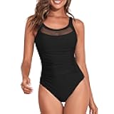 Century Star One Piece Swimsuit Women Tummy Control Vintage Swimsuits Mesh U Back Modest Swimwear