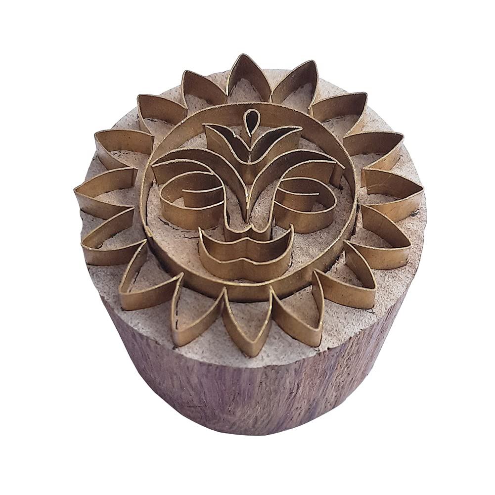 Royal Kraft Round Brass Wooden Stamps for Block Printing on Clay, Pottery, Fabric BBtag021 โ image 1