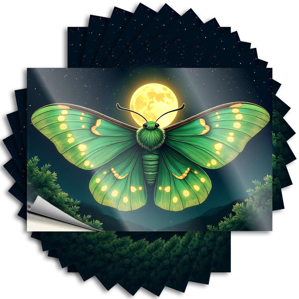 Teen Boys Room Decor Bottle Tattoo | A Green Butterfly with Glowing Spots Flies Under A Full Moon. Small Durable Vinyl Sticker Easy Apply for Earth(12X18CM)