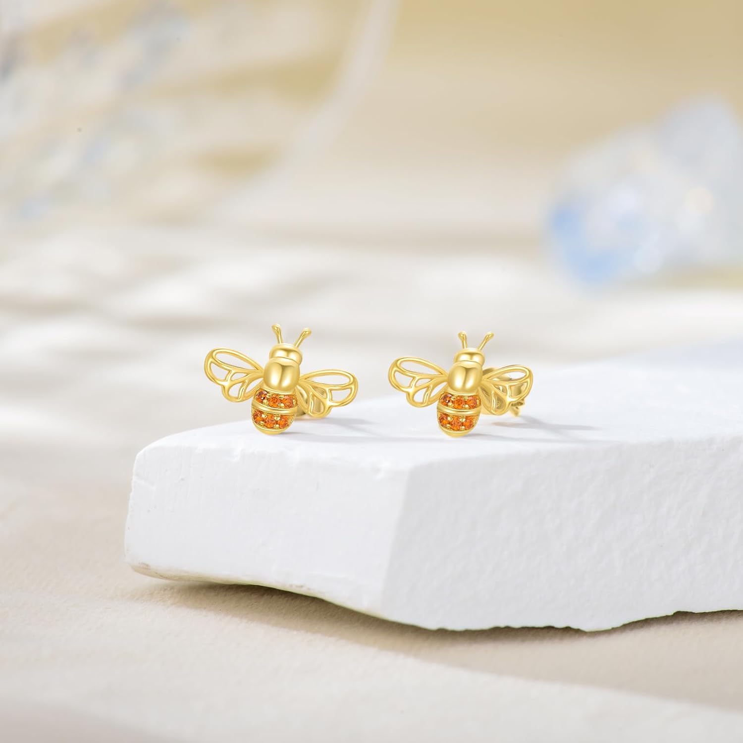 KECHO Bee Earrings 14k Solid Gold Cute Bumblebee Stud Earrings for Women Birthday Christmas Gifts - Image 2