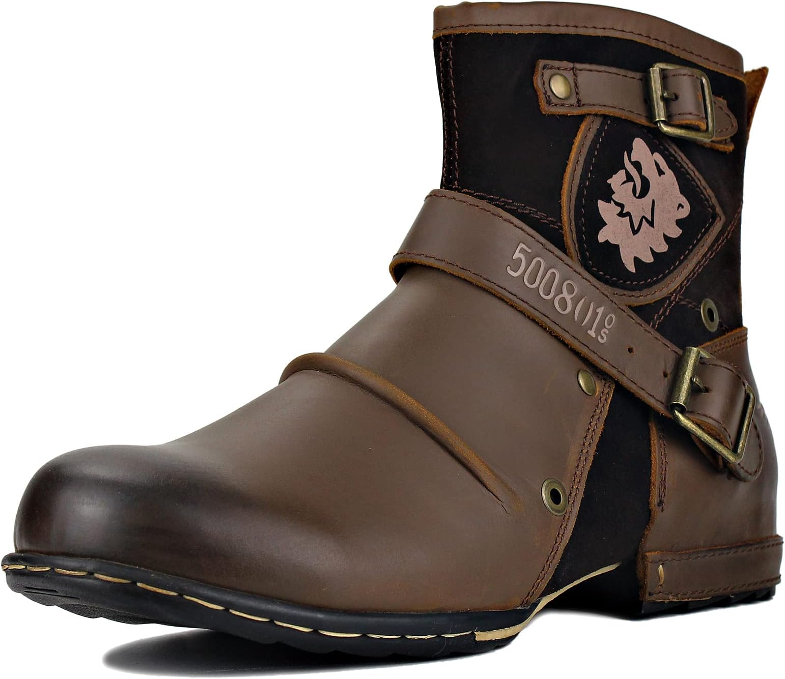 OSSTONE Moto Boots for Men Fashion Zipper-up Leather Chukka Boots Casual Shoes OS-5008-1-ABNH