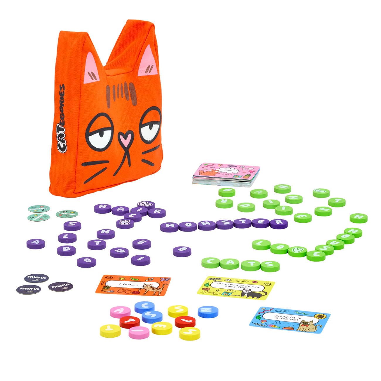 Gibsons Categories Word Family Game, Anagram Card Game with Letter Tiles and Cat Theme Bag, 2-6 Players, Ages 8+, 15+ Minutes