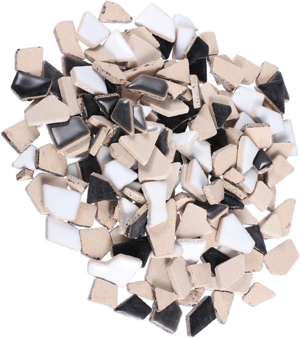 Irregular Ceramic Mosaic Tiles DIY Craft Bag Black White Mix Mosaic Pieces for Garden Road Bathroom Floor Decoration and Art Projects