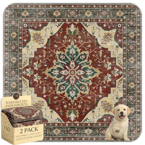 Image of Washable Pee Pads for Dogs,Great Urine Absorbent Reusable Puppy Training Pads,Waterproof,Leak-Proof & Non-Slip Potty Pads for Whelping,Crate,Playpen,Bed.(Red Forest Floral,48 inchx48 inch)