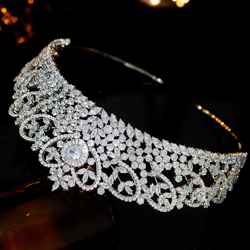 Vintage 5A Level Cubic Zirconia Wedding Crowns Queen CZ Zircon Heart Shapes Bridal Pageant Tiaras Prom Party Headpiece Hair Accessories Silver HG0086