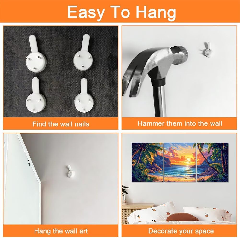 Wandbilder Strand 60x80cm, 3Pcs Leinwand Bilder Groß Wanddeko Wohnzimmer, Baum Leinwand Bilder mit Rahmen, Moderne Wandbilder Wohnzimmer Poster Set mit Haken, Wanddeko Schlafzimmer Poster Set, -2174
