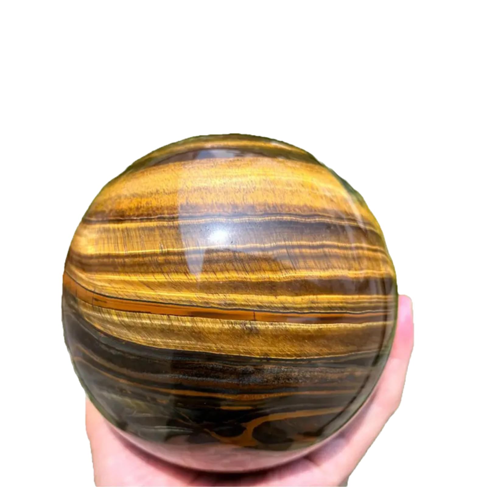 Phhxkkuo Natural Tiger's Eye Crystal Ball Hand-Polished Golden Brown Healing Sphere for Protection, Reiki Energy Work & Feng Shui, Genuine Tiger's Eye Desktop Ornament,6~7cm