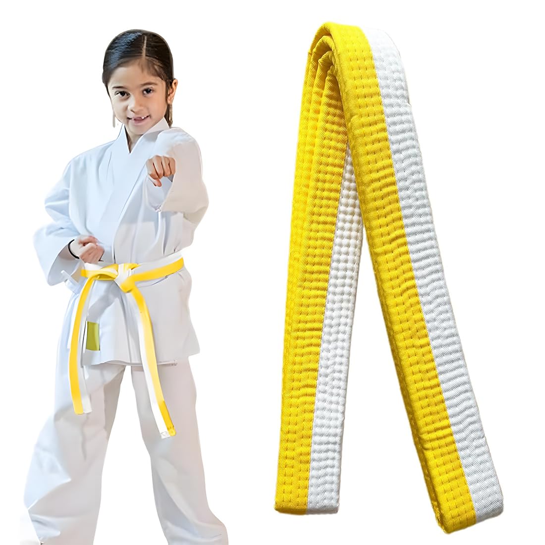 COYUN 1 Pezzi 240 cm Cintura Professionale Taekwondo, Bianco giallo Judo Karate Cintura Arti Marziali Karate Judo Cotone Cintura Taekwondo Professionale Karate Judo Cintura Sportiva Per Arti Marziali