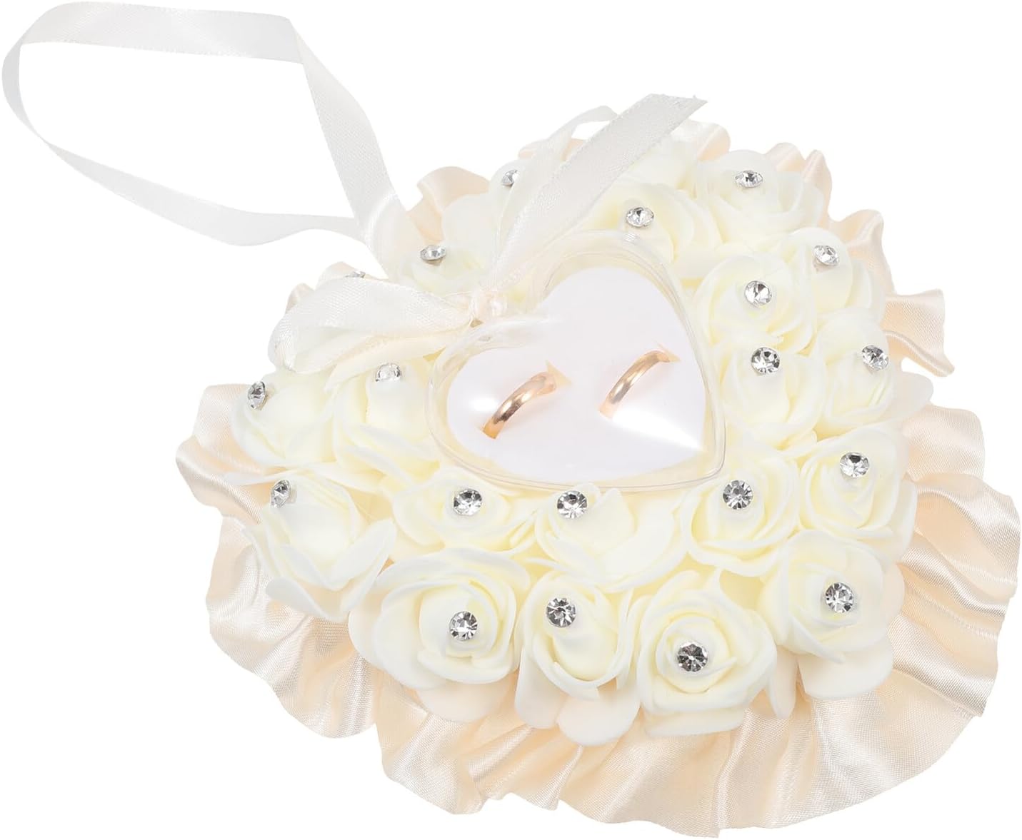 Cabilock Heart Shaped Wedding Ring Cushion with Rose Flower Box