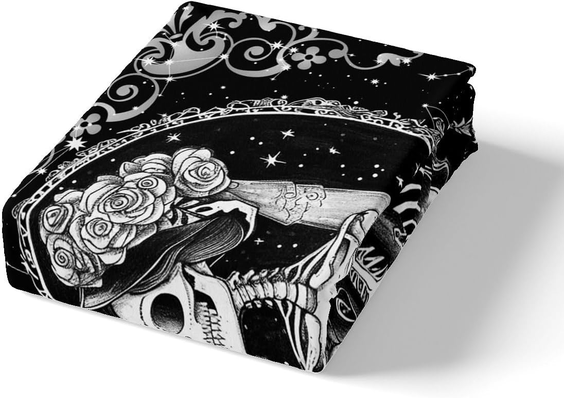 Manfei Floral Skull Duvet Cover Set Human Skeleton Couple Print Bedding Set 3pcs for Lover and Adults Gothic Comforter Cover Microfiber Bedspread Cover with 2 Pillow Cases(No Comforter) King Size