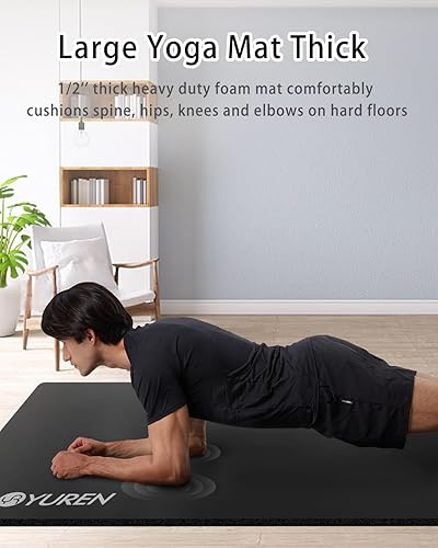 Miniatura 3 de Tapete de yoga grueso y ancho para mujeres y hombres, tapete de ejercicio grande de 78 x 35 pulgadas, tapete de entrenamiento para gimnasio en casa,