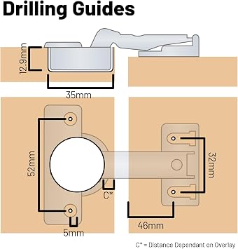 Cabinet Door Fridge Freezer Hinge for Hettich ET 582-72134 (2 Hinges) | Suitable for IKEA cabinets (with Drilling) 35mm Cup, 3mm Plate, 13–18mm Overlay, 4 Hole, 15kg Load