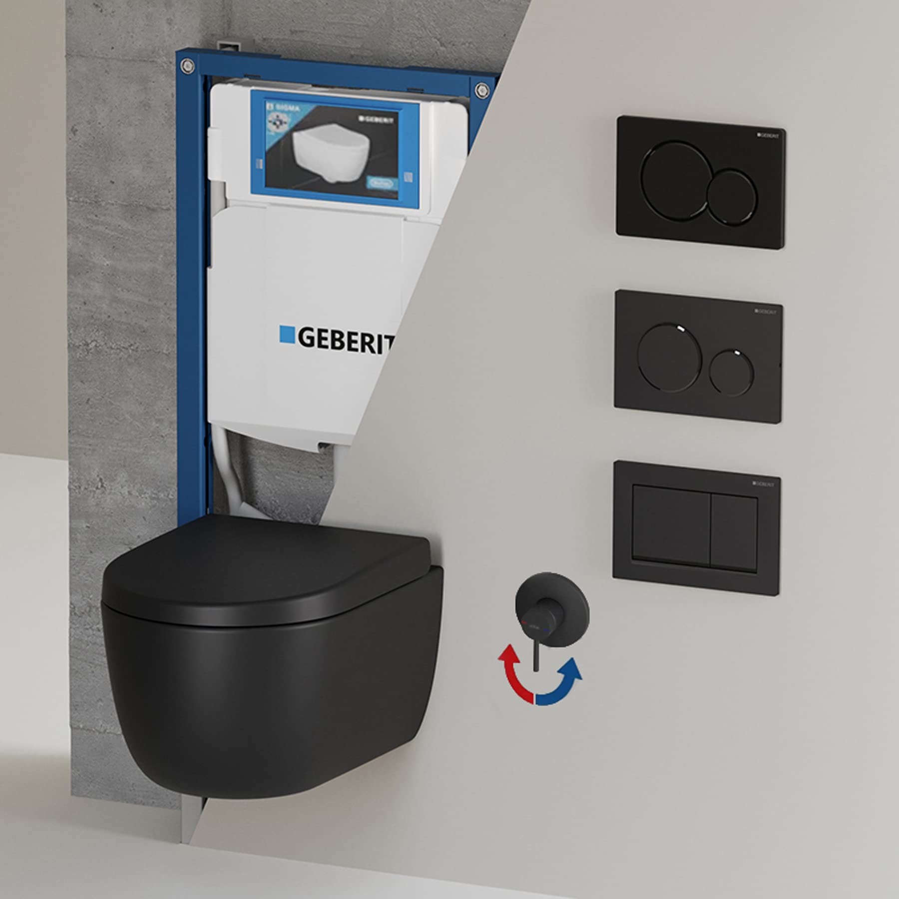 Dusch WC spülrandlos I Taharet WC Komplettset Warmwasser I Bidet WC randlos schwarz matt I Hänge WC kompatibel mit Geberit Duofix Spülkasten Sigma30 Drückerplatte I Wand WC Softclose Deckel
