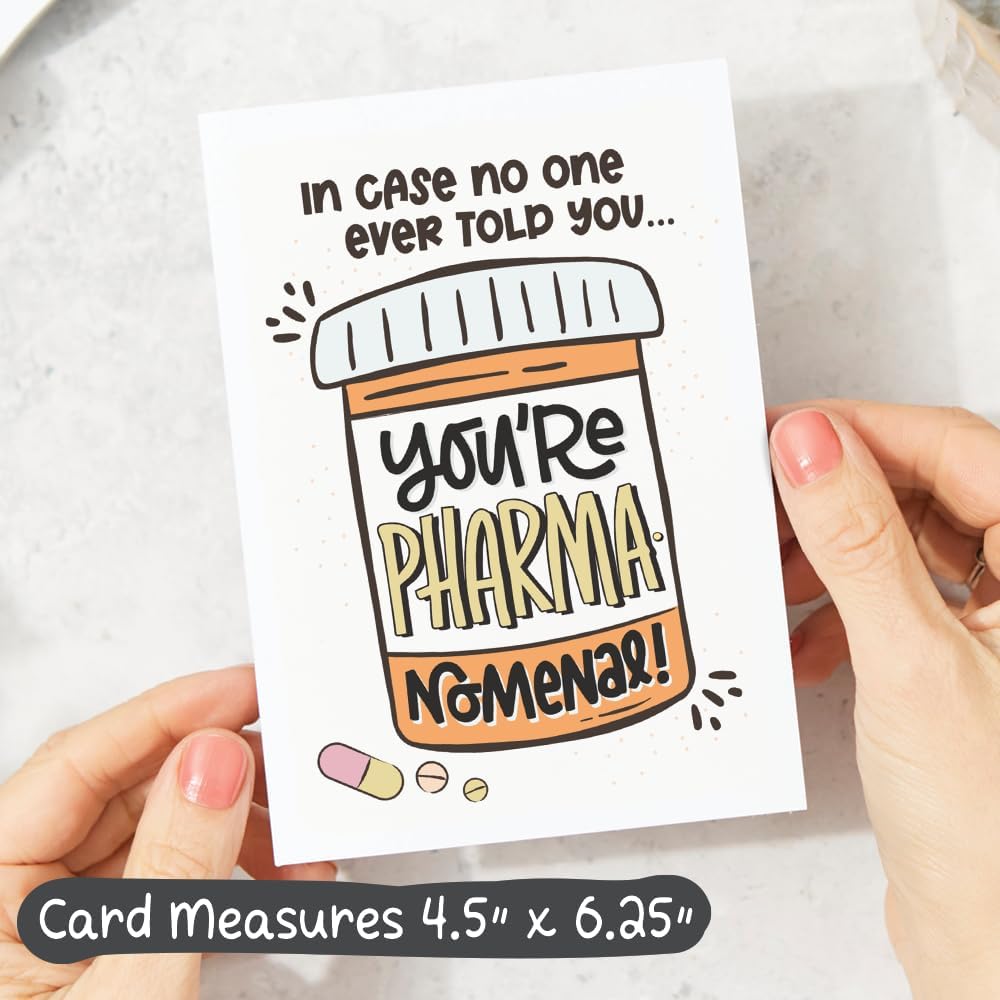 m&h invites Funny Pharmacy Card – You’re Pharma-Nomenal Medicine Humor for Pharmacist, Pharmacy Tech, Student, Doctor, Nurse – Birthday, Thank You, Appreciation For Healthcare Greeting Card - Image 3