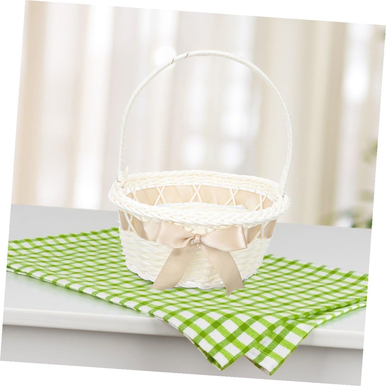 Rustic Wedding Flower Girl Basket 2pcs Handmade Woven Small Flower Baskets with Handle for Ceremony and Party Decoration, Light Coffee 18x21cm