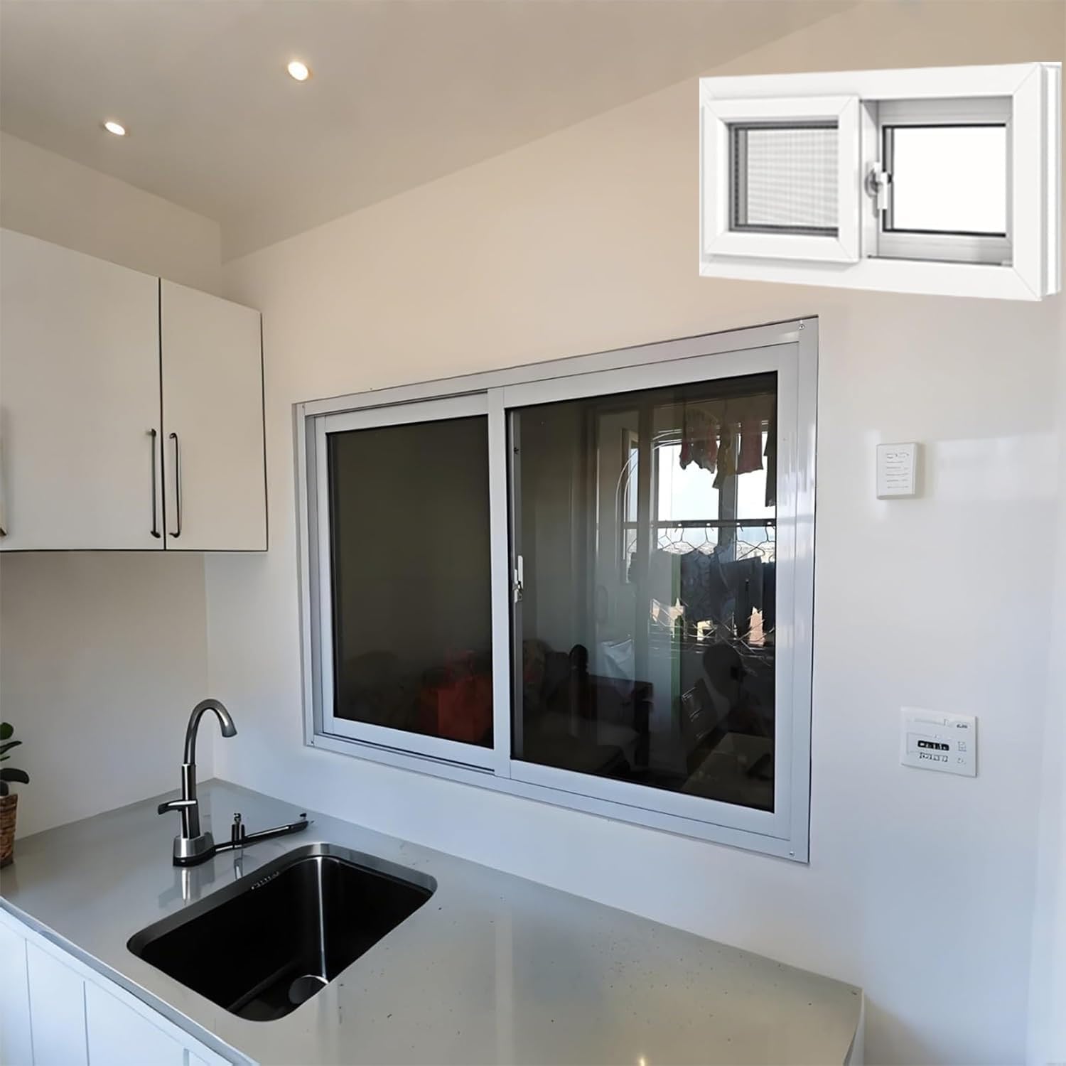 Basement Slider Window 31" x 12" Aluminum Alloy Frame White Sliding Windows with Screen Basement Insulated Glass Window Sliding Ventilation Windows for Chicken Coop Bathroom(White,31x12in)